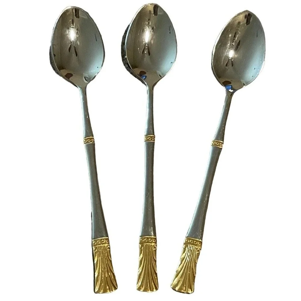 Baek San Royal Demitasse Spoons 18-8 Stainless‎ Gold Trim Lot Of 3 B242